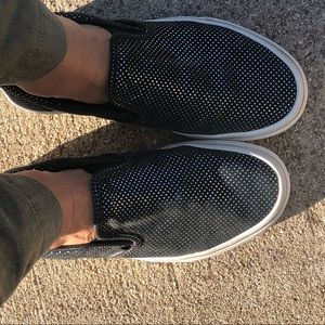 Vans slip ons. Black with silver polka dot. Size 8